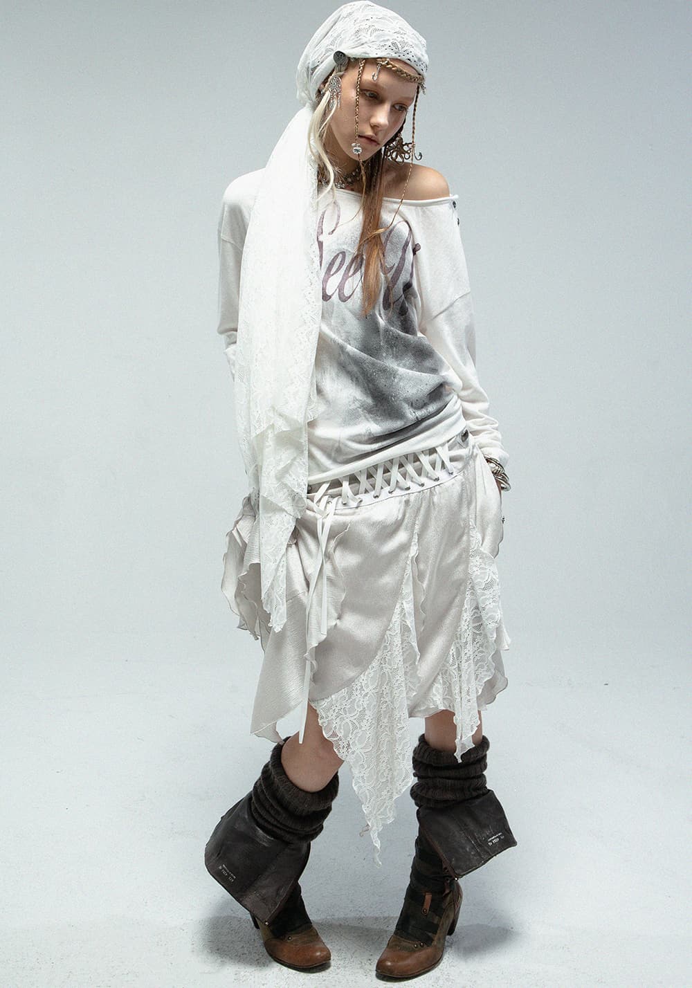 DOUBLEPUNCH丨Metallic Ruffle Lace Irregular Skirt - PSYLOS 1, DOUBLEPUNCH丨Metallic Ruffle Lace Irregular Skirt, Skirts, DOUBLEPUNCH, PSYLOS 1